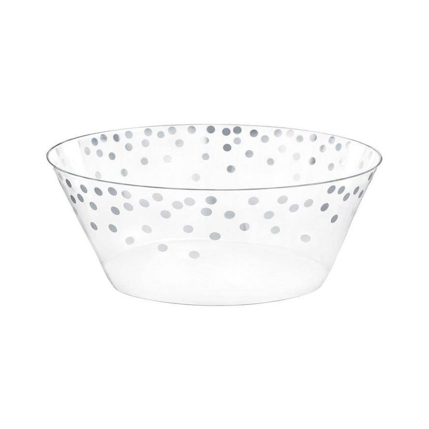 Metallic Silver Polka Dots Plastic Serving Bowl, 6in