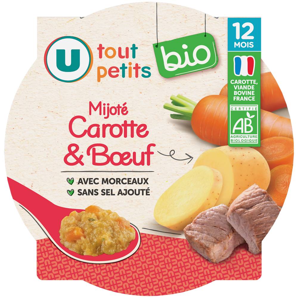 Les Produits U - U plat bébé assiette mijoté de carottes et boeuf dès 12 mois