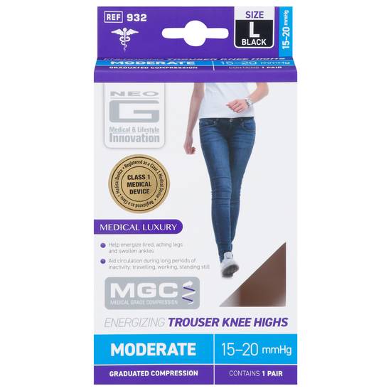 Neo g Black Moderate Energizing Trouser Knee Highs Large