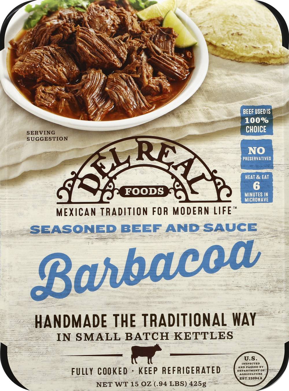 Del Real Foods Seasoned Beef and Sauce Barbacoa (15 oz)