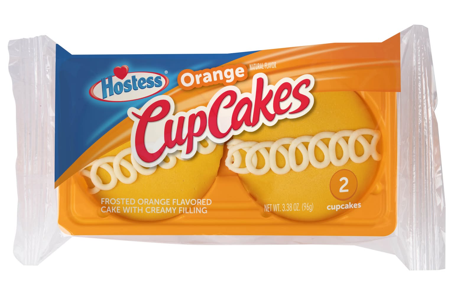 Hostess Frosted Creamy Filling Cupcakes, Orange (3.38 oz, 2 ct)