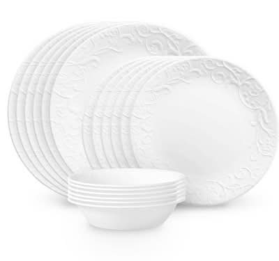 Corelle Vitrelle Embossed Bella Faenza Dinnerware Set, White (18 ct)