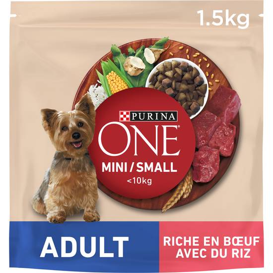 Purina One - Mini adult riche en bœuf et riz croquettes pour chiens adultes 1 à 10 kg