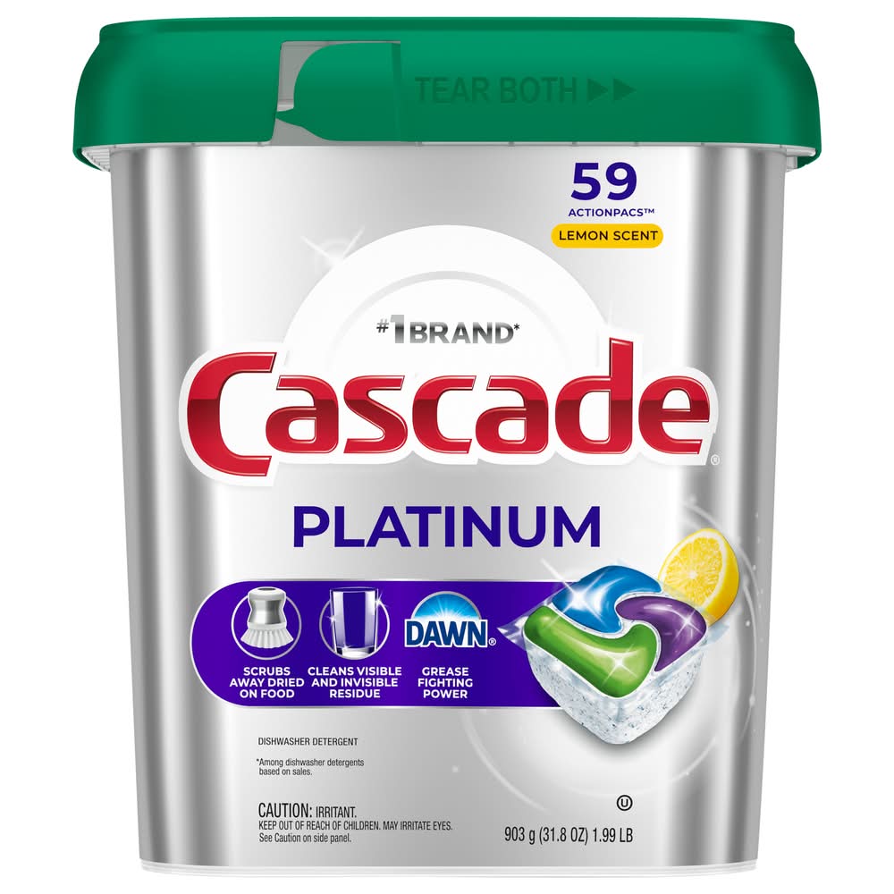 Cascade Platinum Dishwasher Detergent Actionpacs, Lemon (62 ct)