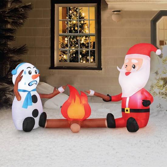 Light-Up Santa Snowman Campfire Inflatable Yard Decoration, 72in x 42in