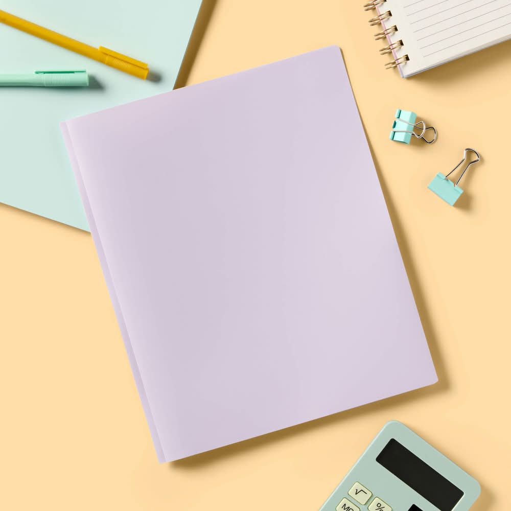 up&up Poly Number 2 Pocket Plastic Folder With Prongs, Pastel Purple