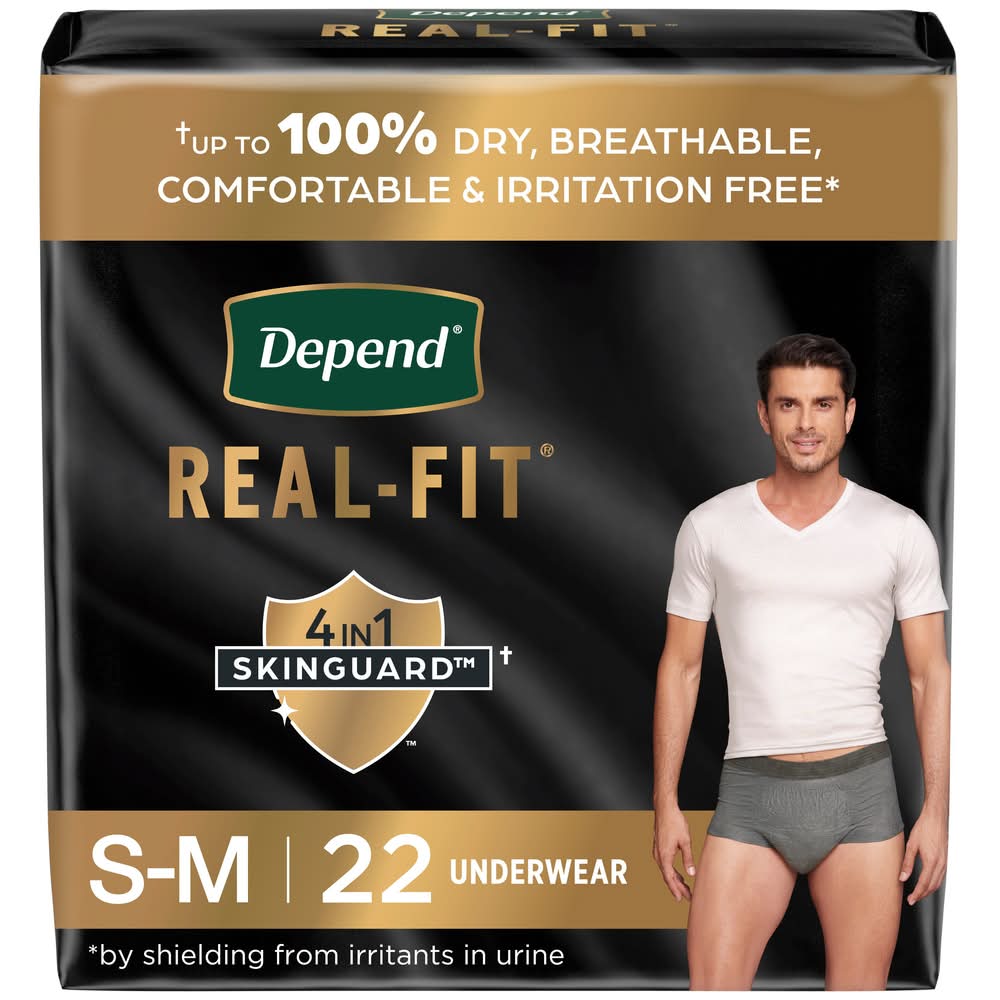 Depend Real Fit Incontinence Underwear For Men, Small, Medium 28–40 (22 ct)