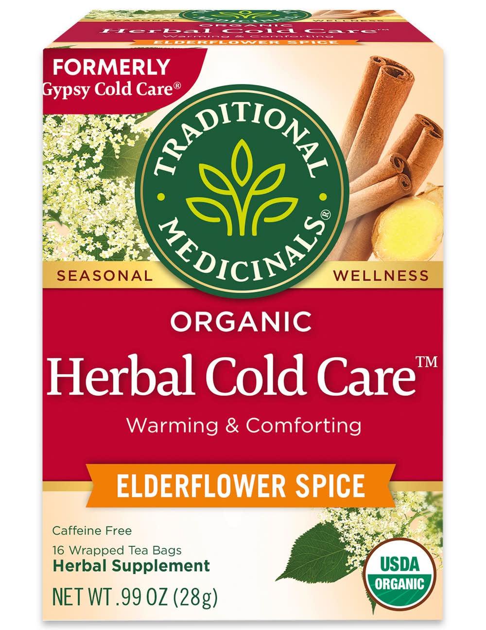 Traditional Medicinals Herbal Cold Care Tea Bags, Elderflower Spice (0.99 oz, 16 ct)