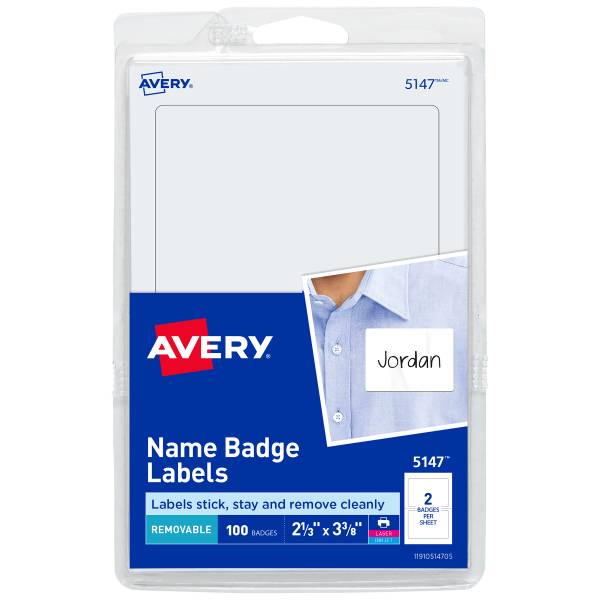 Avery Removable White With Blue Border Name Tags & Badges (100 ct)