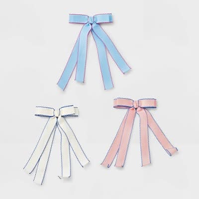 Cat & Jack Girl's Scallop Ribbon Bow Set, Pink/White/Blue (3 ct)