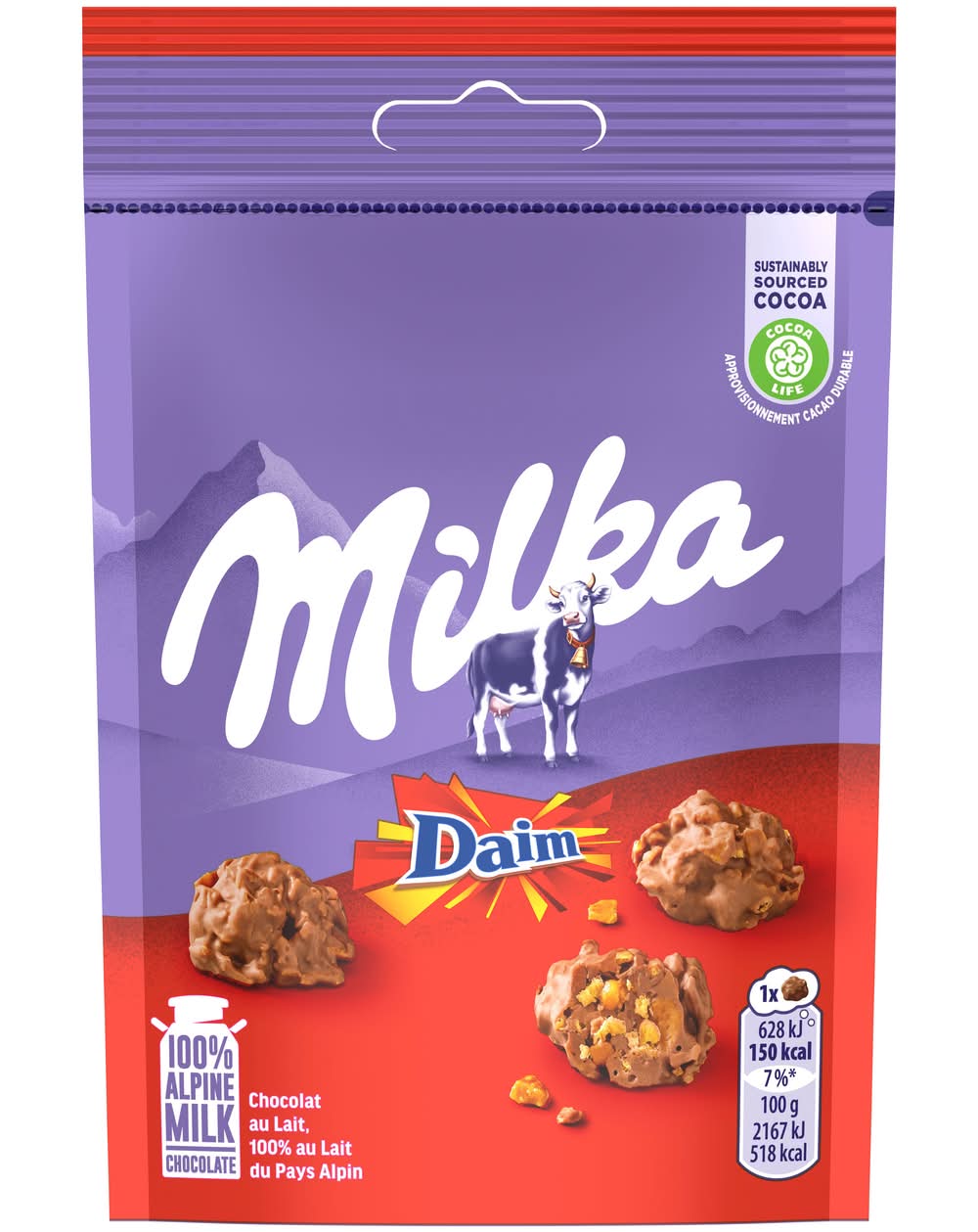 Milka - Billes de chocolat au lait et aux éclats de daim snax (145g)