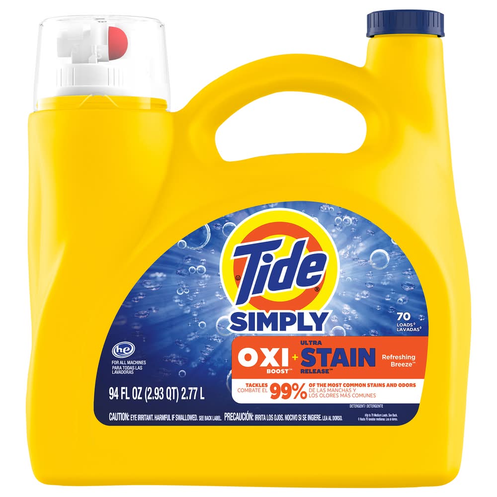Tide Simply Oxi Boost Ultra Stain Release Liquid Laundry Detergent 70 Loads, Refreshing Breeze (94 fl oz)