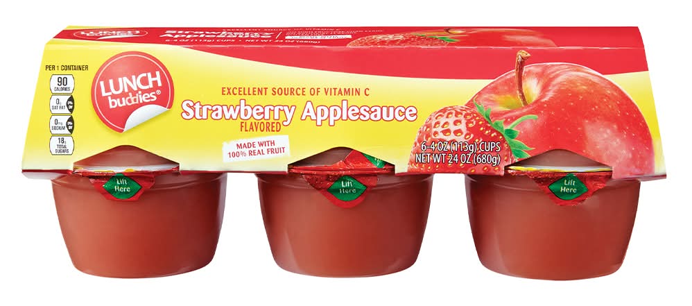 Lunch Buddies Fruit Snack Cups, Strawberry Applesauce (6 x 4 oz)