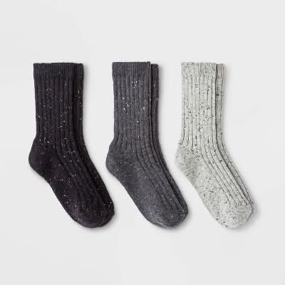 Universal Thread Tagless Fine Ribbed Nep Crew Socks, Women, 4-10, Assorted (3 ct)