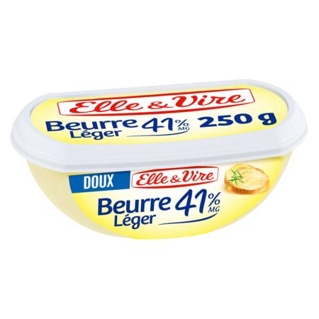 Beurre Doux Léger 41% Mat. Gr. ELLE & VIRE - la barquette de 250 g