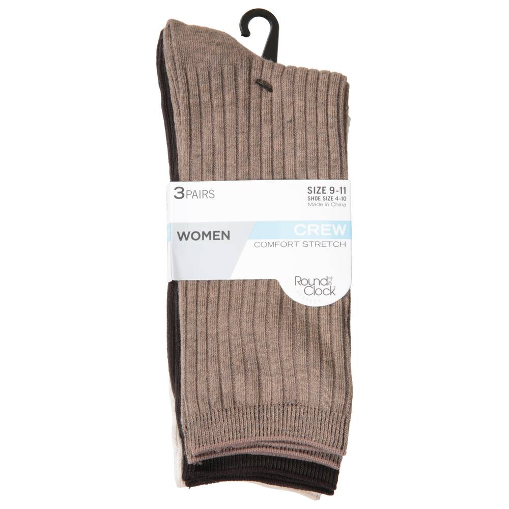 Round the Clock Comfort Stretch Crew Socks (3 ct) (female/9-11)