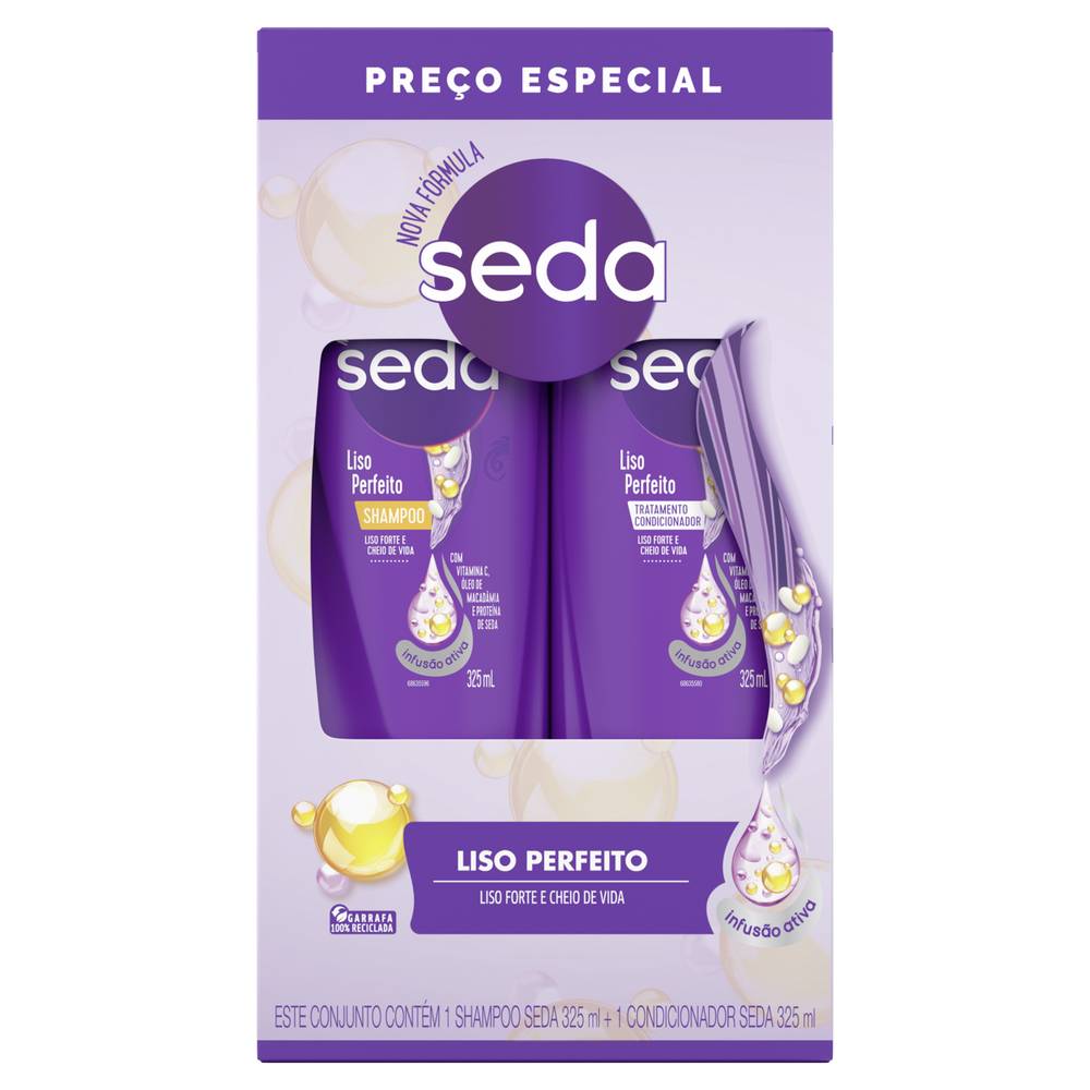 Seda · Kit shampoo e condicionador cocriações #juntasarrasamos liso perfeito (650 g)