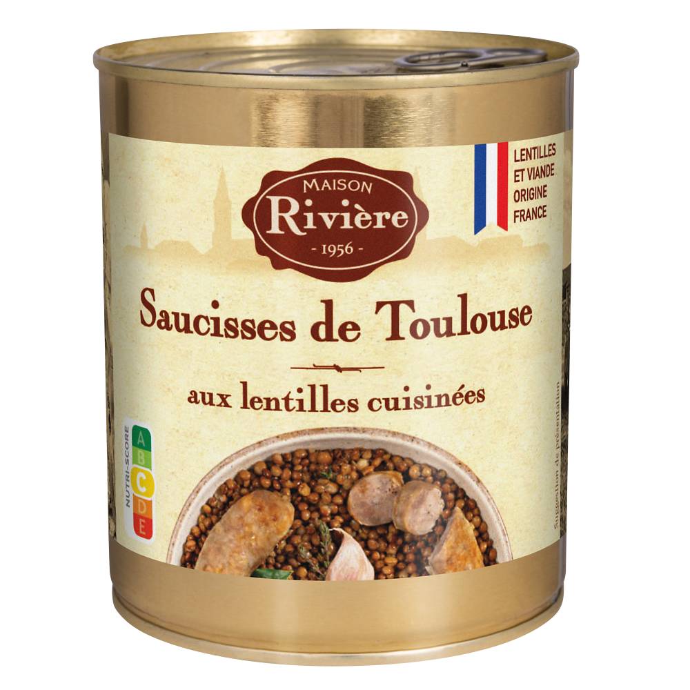 Maison Rivière - Saucisses de toulouse aux lentilles cuisinees (840g)