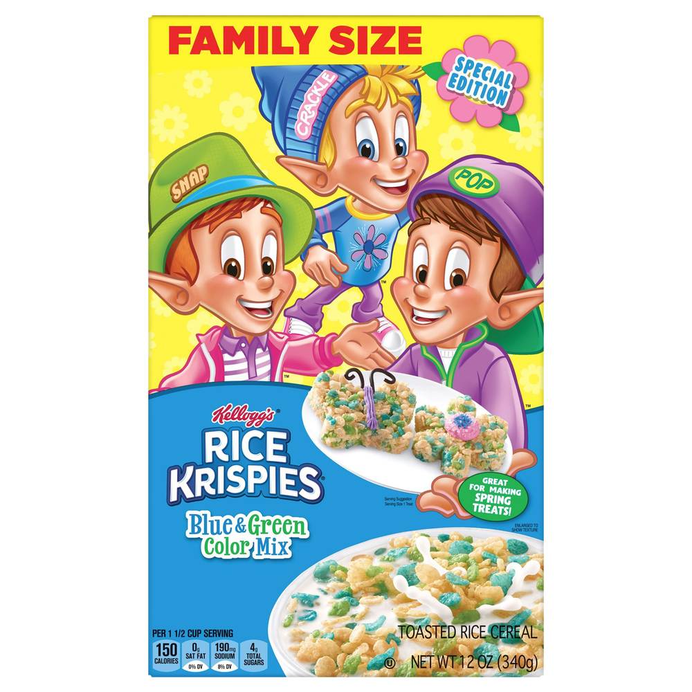 Rice Krispies Kellogg's Cold Breakfast Cereal, Blue-Green (12 oz)