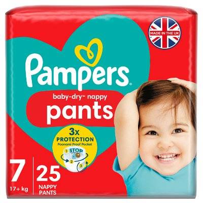 Pampers 7, Baby-Dry Nappy Pants Nappies (25 pack)