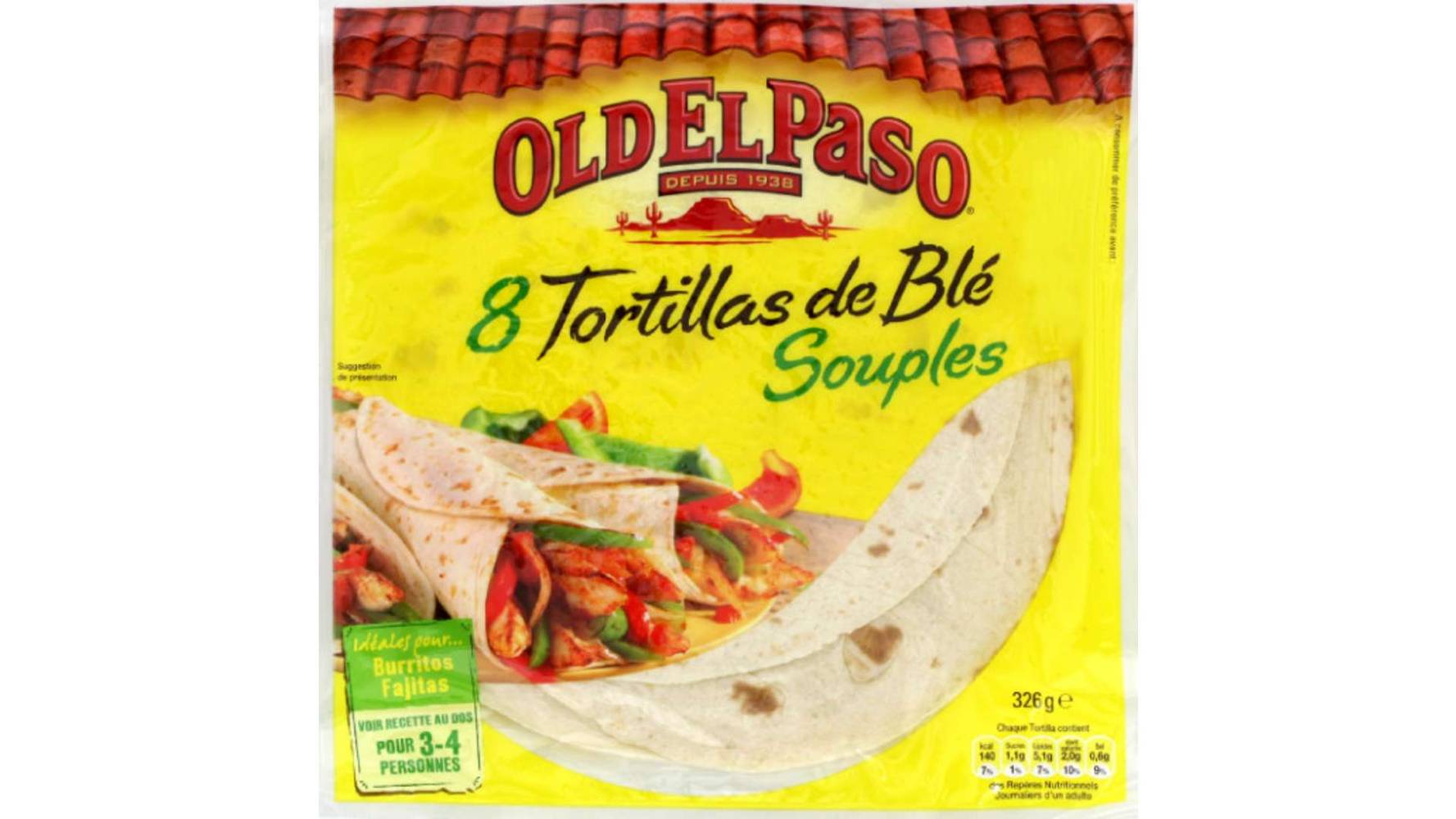 Old El Paso Tortillas de Blé Nature La boîte de 8, 326g