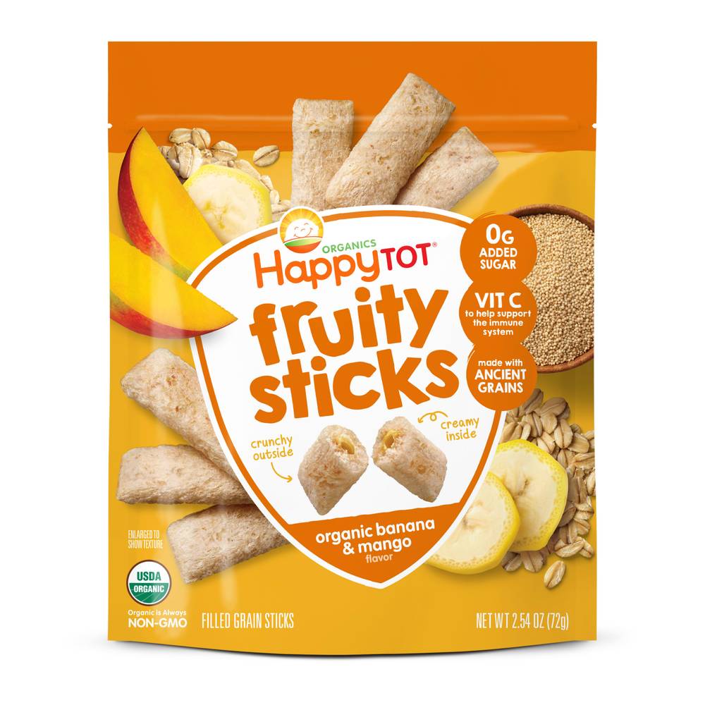 Happy Tot Organics Fruity Sticks Oat & Fruit Filled Grain Sticks Banana & Mango Organic Toddler Snack (2.5 oz)