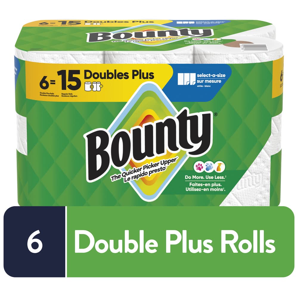 Bounty Select-A-Size Paper Towels Double Plus Rolls, 27.9x14.9 cm, White (6 ct)