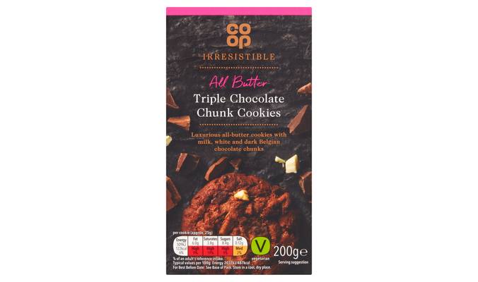Co-op Irresistible All butter Triple Chocolate Chunk Cookies 200g