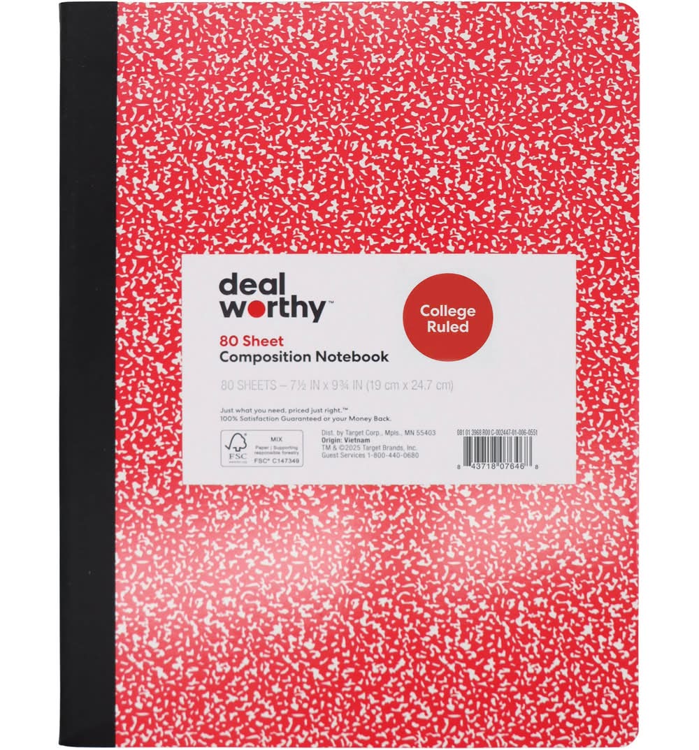 Dealworthy Composition Book College Ruled Red (160 ct)