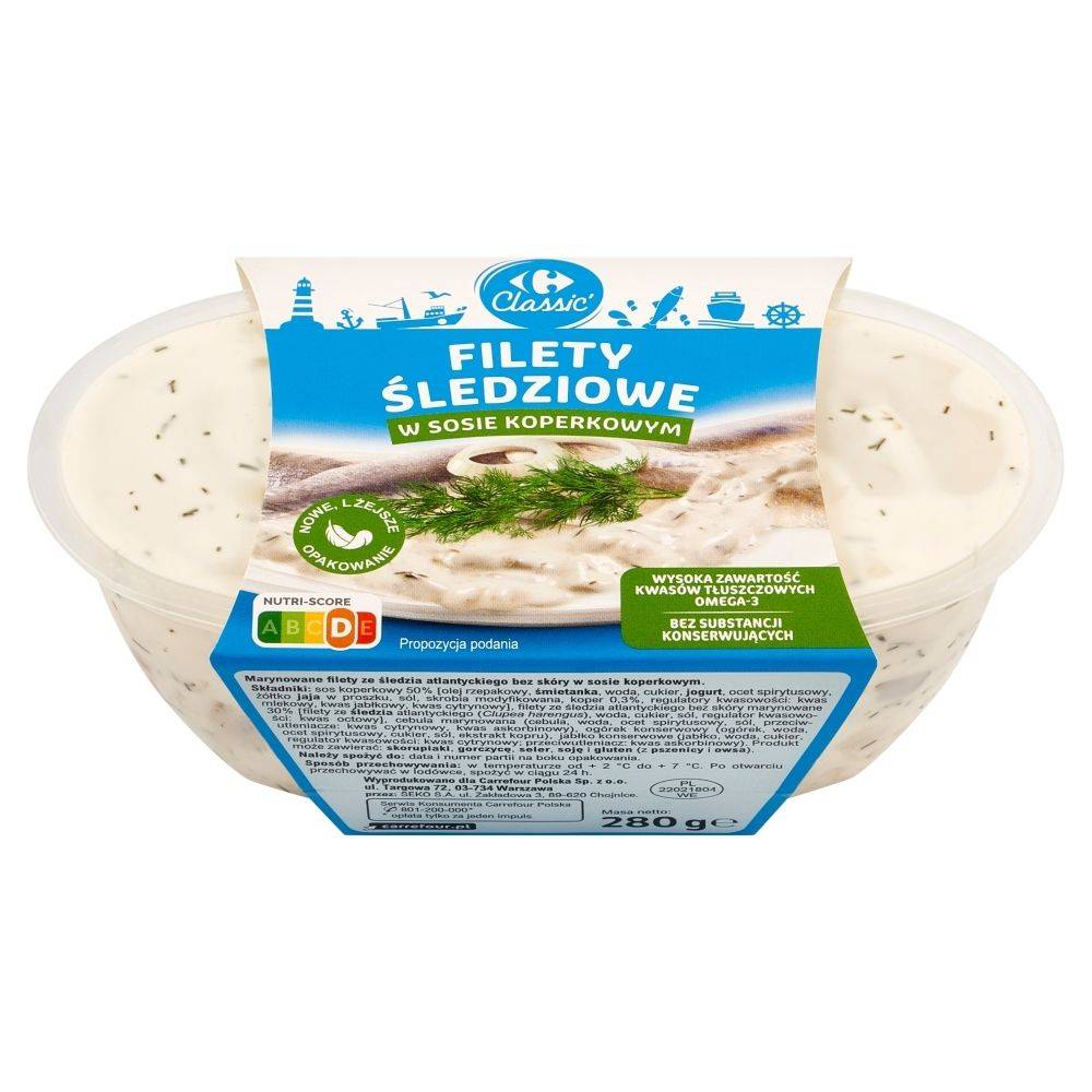 Carrefour Classic Filety śledziowe w sosie koperkowym 280 g