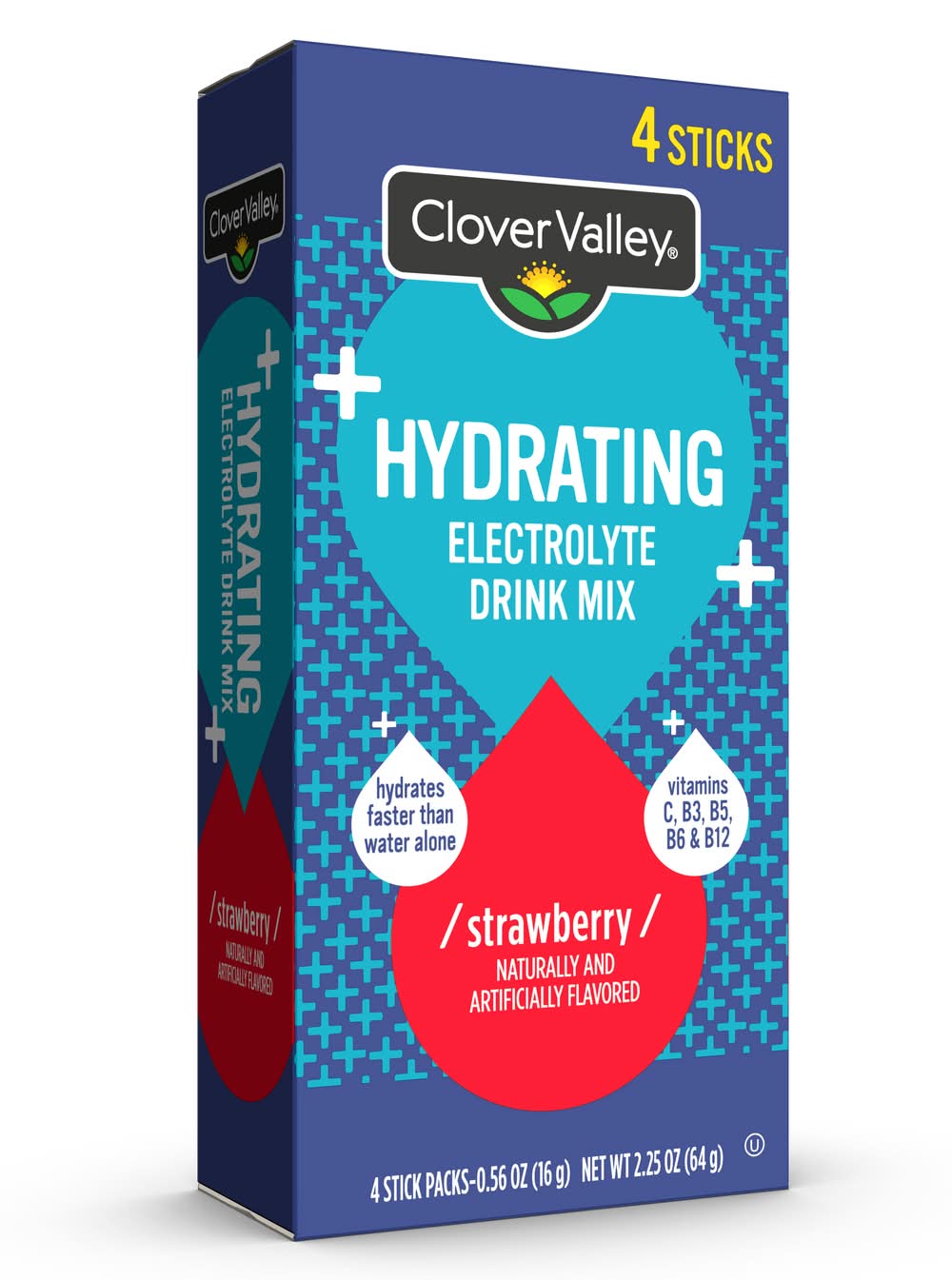 Clover Valley Hydrating Electrolyte Drink Mix, Strawberry (4 x 0.56 oz)