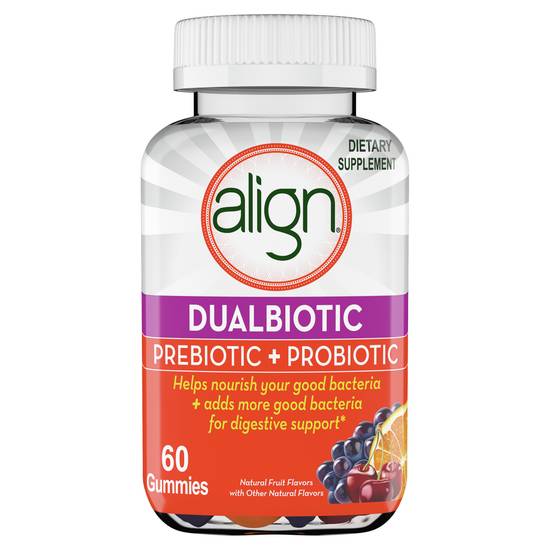 Align DualBiotic Prebiotic + Probiotic Gummies for Men And Women - Natural Fruit Flavors, 60 ct