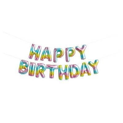 Spritz Happy Birthday Pastel Rainbow Balloon Banner Kit (16 ct)