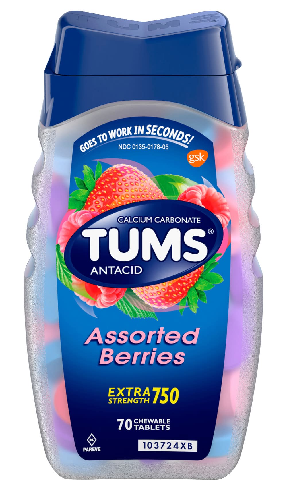 Tums Extra Strength Chewable Antacid Tablets, Assorted Berries (70 ct)