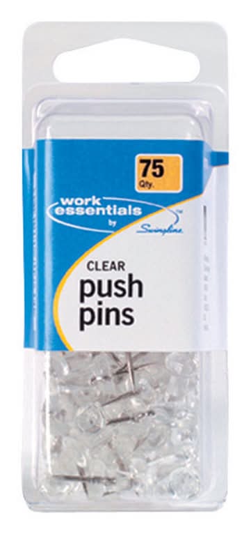 Swingline Work Essentials Clear Push Pins 75 Pk