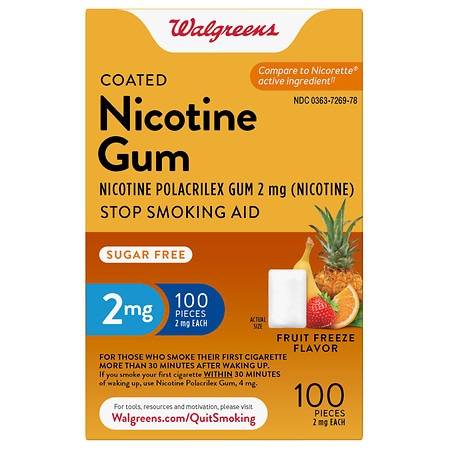 Walgreens Nicotine Coated Gum 2 mg Stop Smoking Aid Fruit (100 ct)