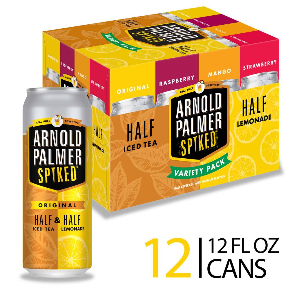 Arnold Palmer Spiked Palmer Half and Half Malt Beverage, Assorted (12 fl oz, 12 ct)