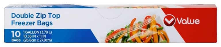 Value Double Zip Top 1 Gallon Freezer Bags, 10 ct.