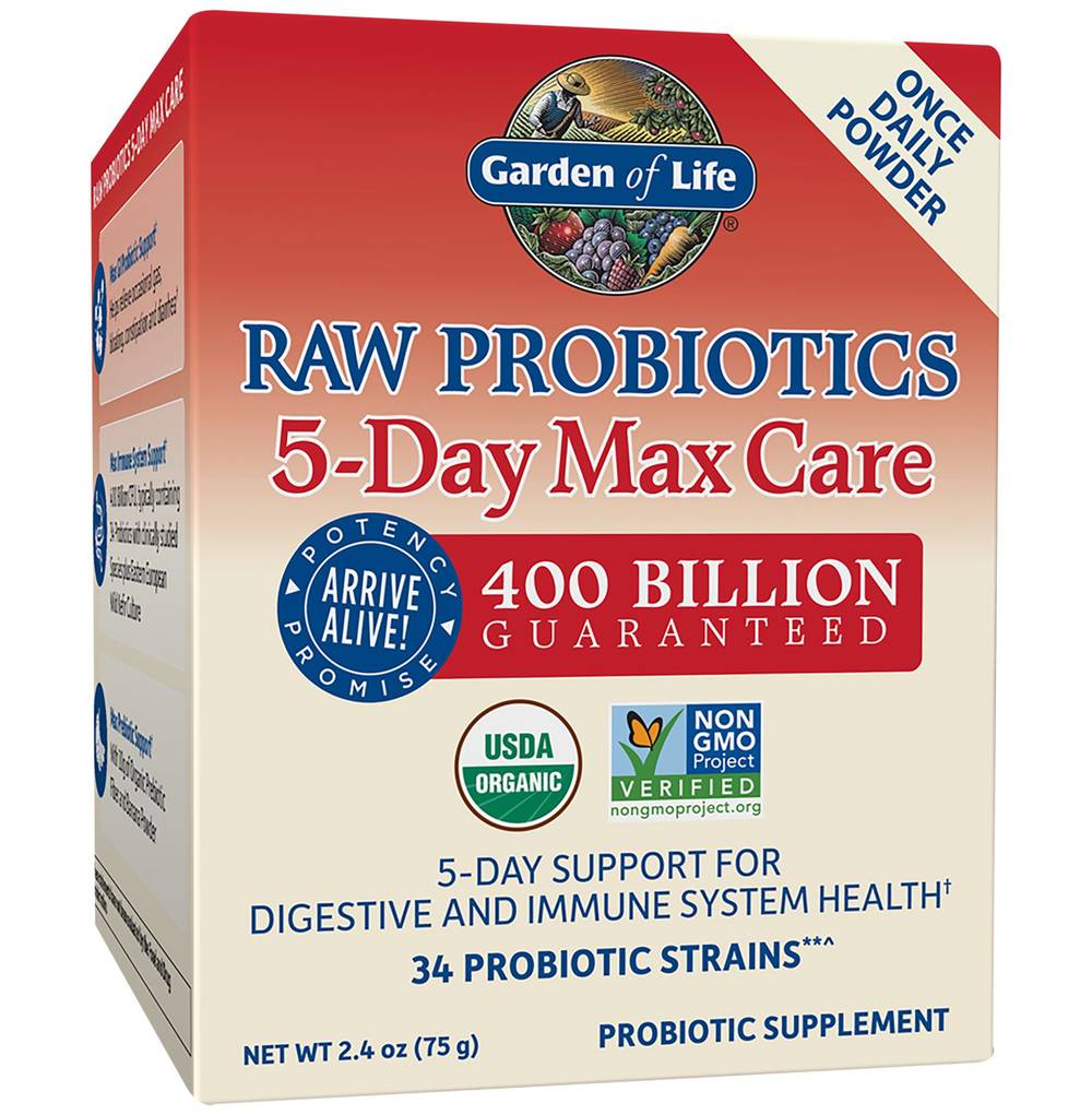 Raw Probiotics 5-Day Max Care  400 Billion Cfu  Once Daily Powder (5 Servings/2.4 Oz.)