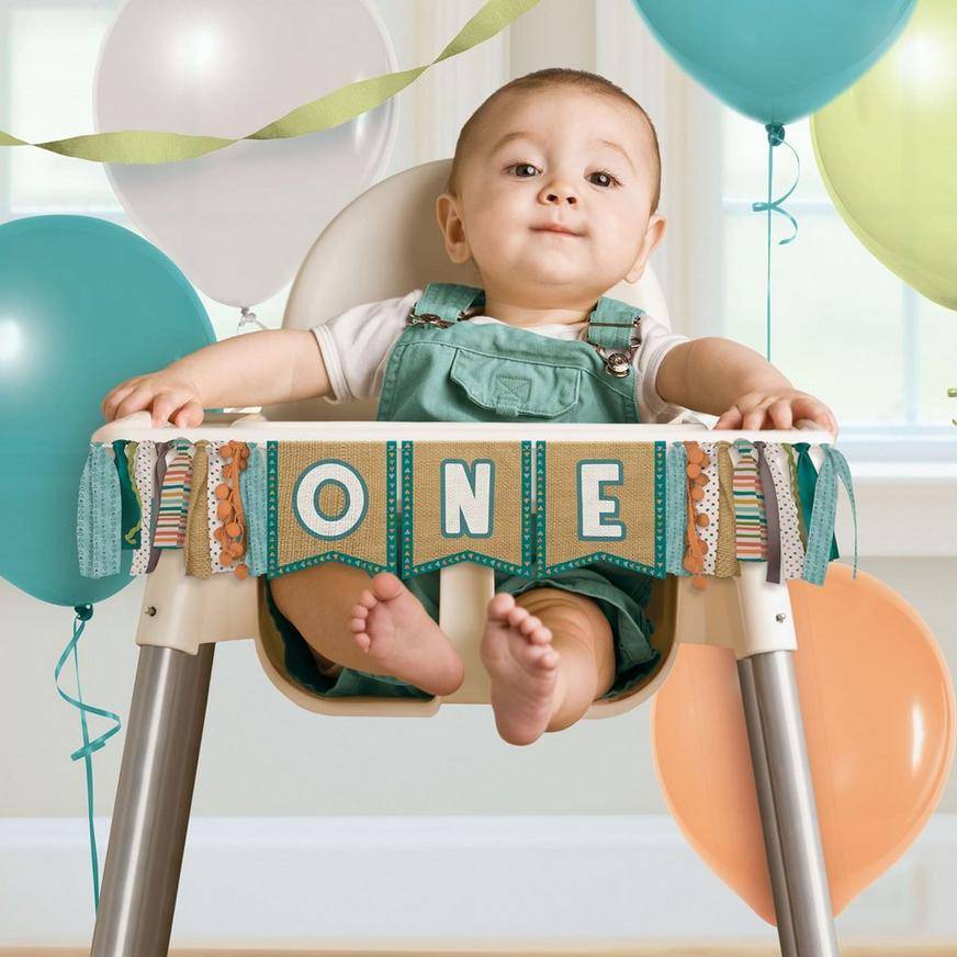 Wilderness 1st Birthday Fabric Ribbon High Chair Decoration, 38in