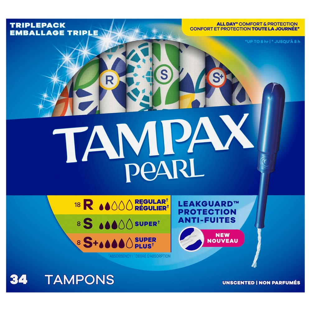 Tampax Triplepack Pearl Tampons, Unscented (9.6 oz, 34 ct)