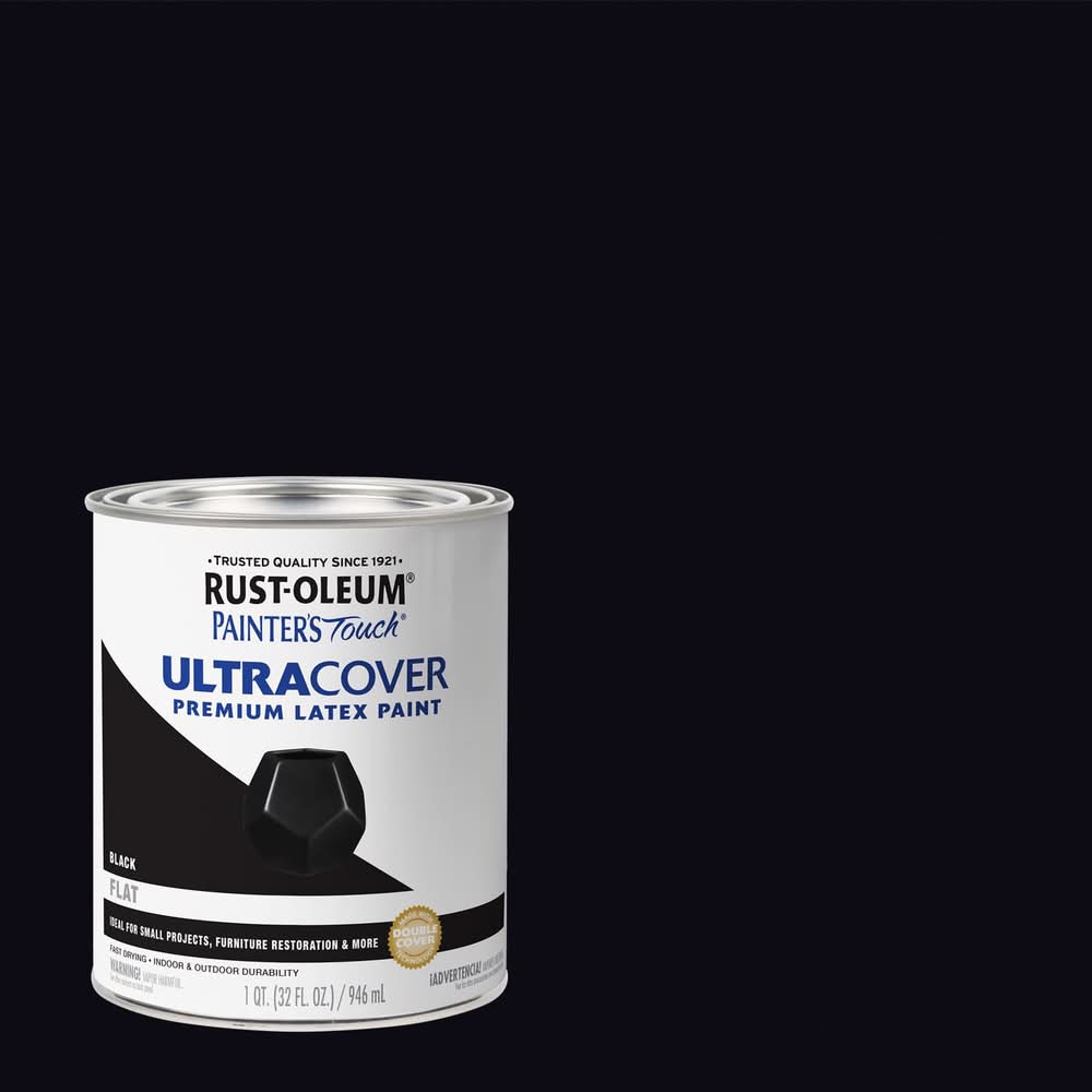 Rust-Oleum Painters Touch Ultra Cover Flat Black Water-Based Paint Exterior And Interior 1 Qt