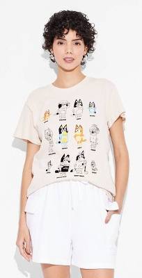 Women's Bluey Grid Short Sleeve Graphic T-Shirt - Tan S