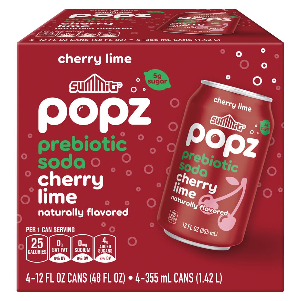 Summit Popz Prebiotic Soda, Cherry Lime (4 x 12 fl oz)