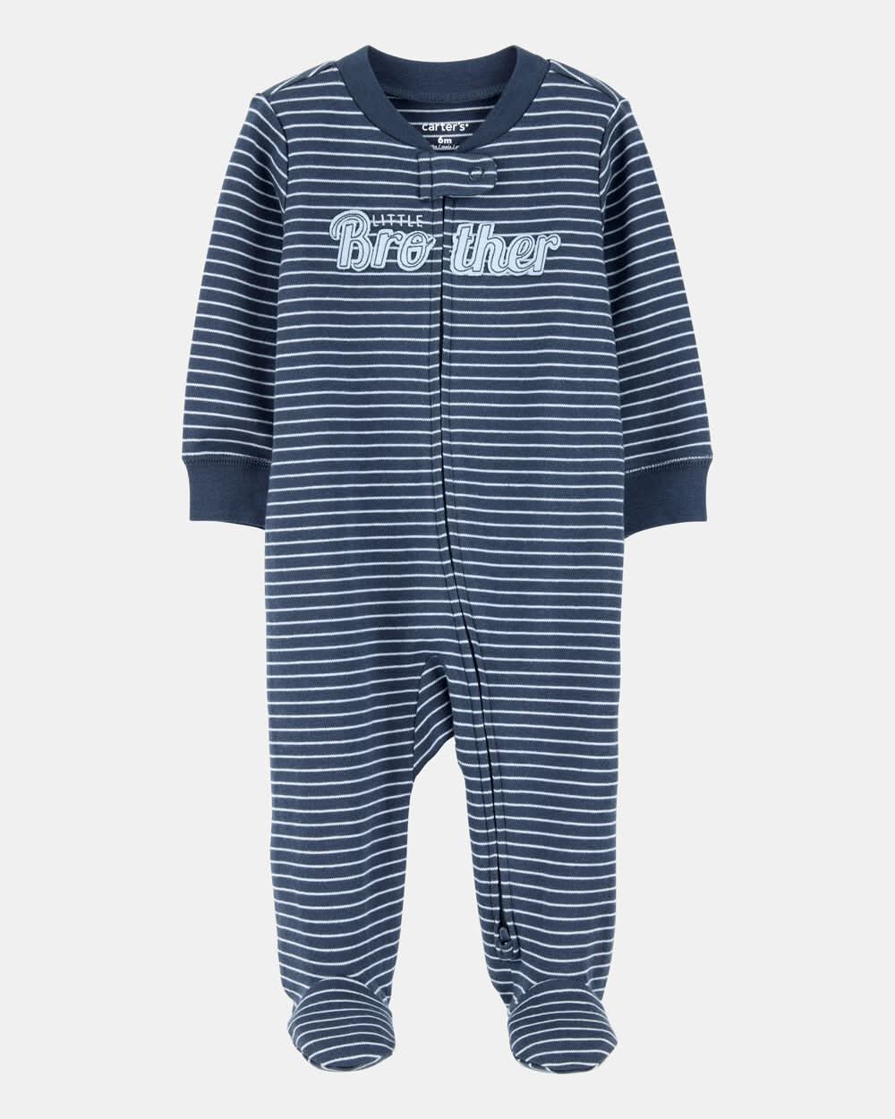 Baby Boy 'Little Brother' 2-Way Zip Cotton Sleep & Play Pajamas - Blue - 9M