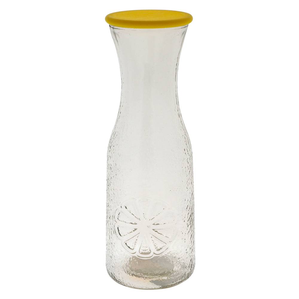 Embossed Glass Pitcher With Plastic Lid