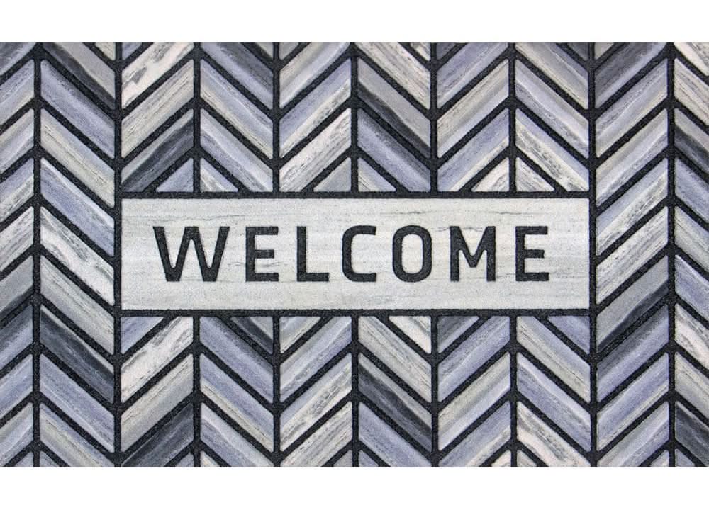 Stylewell Herringbone Welcome Gray 18 In. X 30 In. Rubber Backed Non-Slip Outdoor Door Mat
