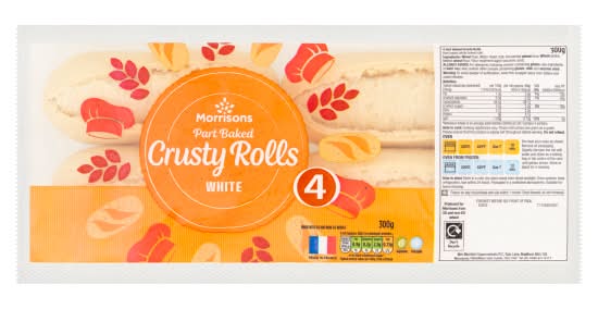 Morrisons Part Baked Crusty White Rolls (4 pack)