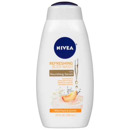 NIVEA Refreshing White Peach and Jasmine Body Wash with Nourishing Serum, 20 OZ