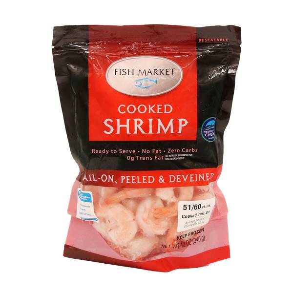 Fish Market Cooked Shrimp, Tail on Peeled & Deveined (12 g, 60 ct)